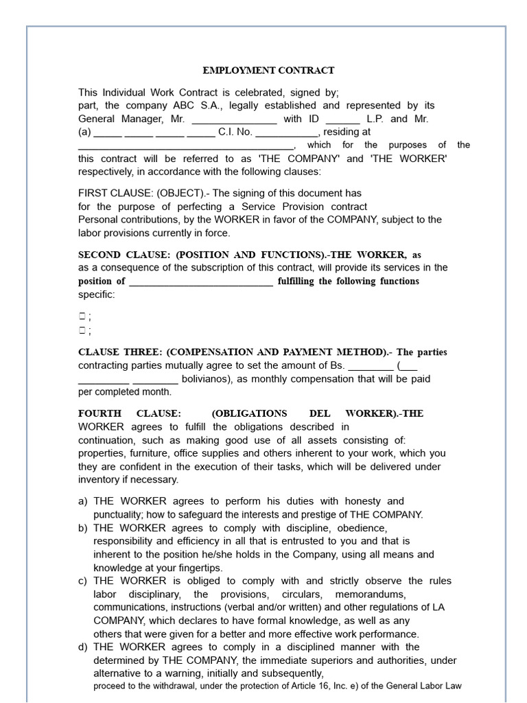 Individual Employment Contract Template | PDF | Employment | Crimes