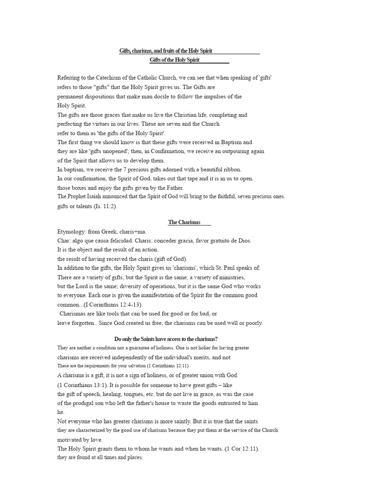 Gifts, Charisms, and Fruits of The Holy Spirit 1 | PDF | Spiritual Gift ...