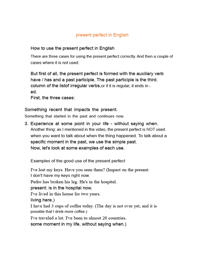 Understanding Present Perfect Usage | PDF | Verb | English Language