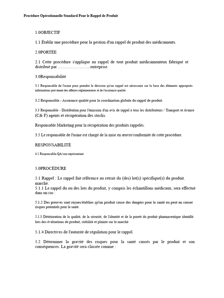 Rappel de Produit Médicamenteux : Procédure | PDF | Commercialisation ...