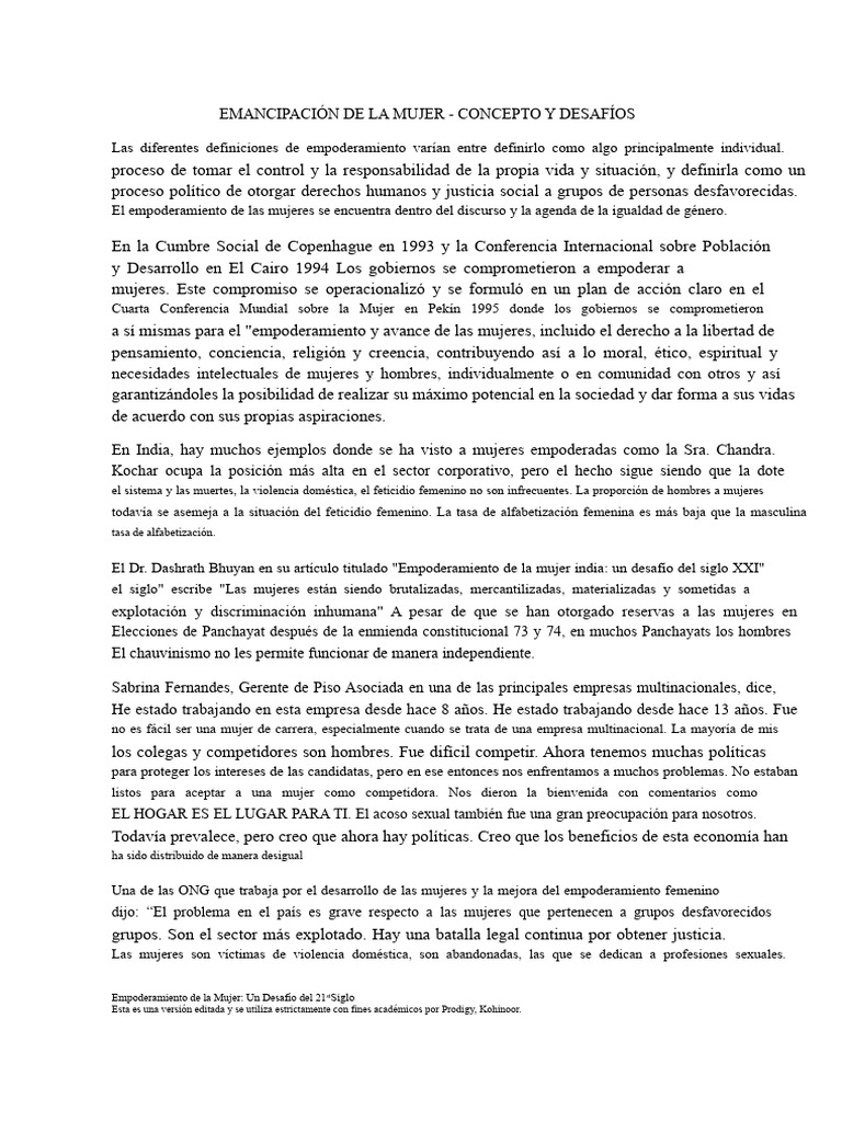 Documento Conceptual Sobre El Empoderamiento de La Mujer | PDF | Mujer ...