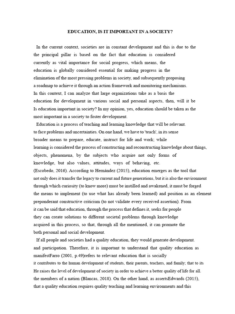 Importance of Education for Society's Progress | PDF | Literacy | Knowledge