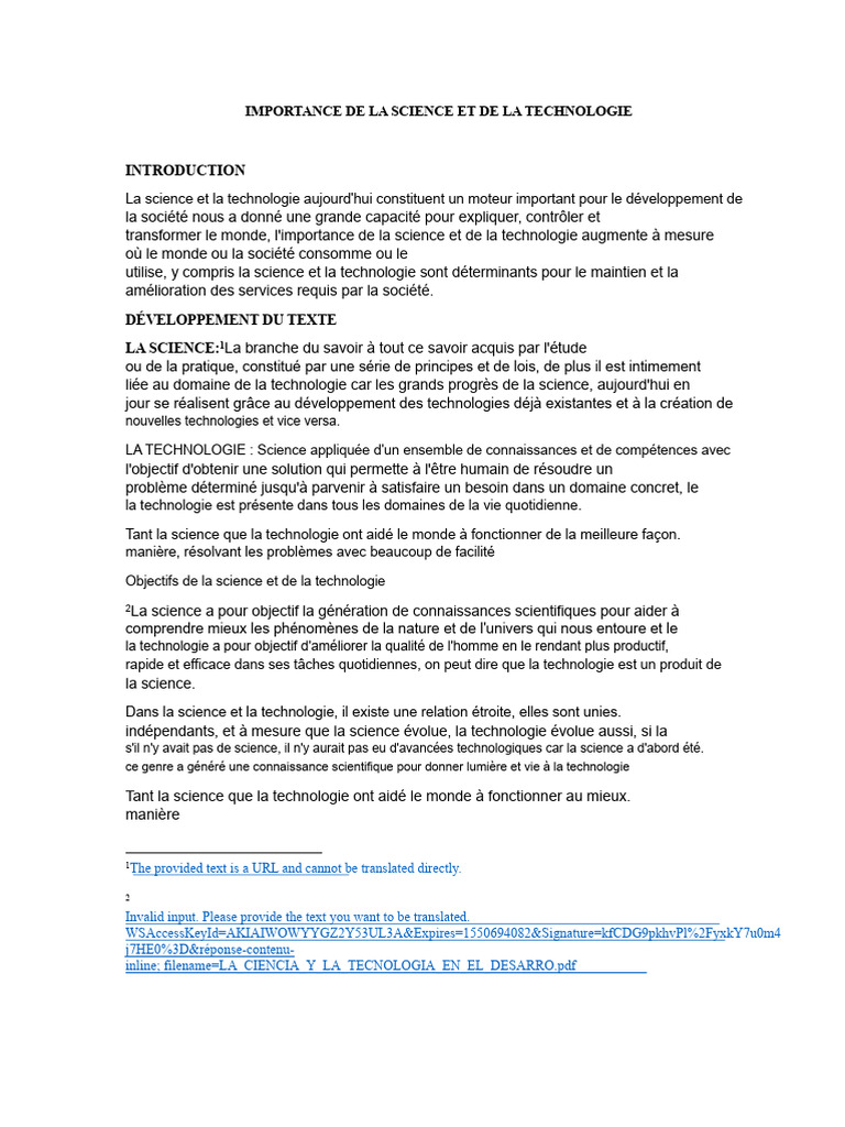 Importance de La Science Et de La Technologie | PDF | Science