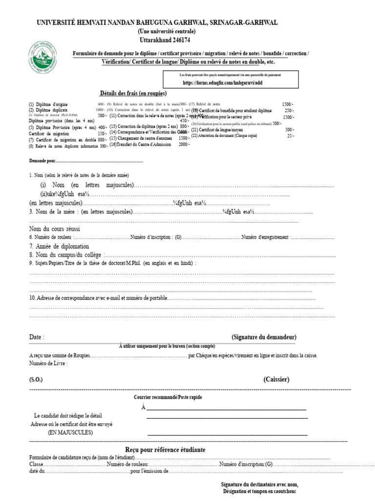 Demande de certificats à HNB Garhwal | PDF