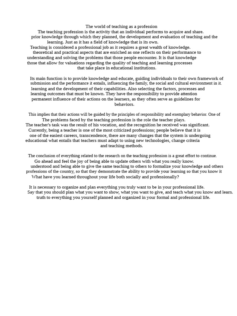 Understanding the Teaching Profession | PDF | Learning | Knowledge