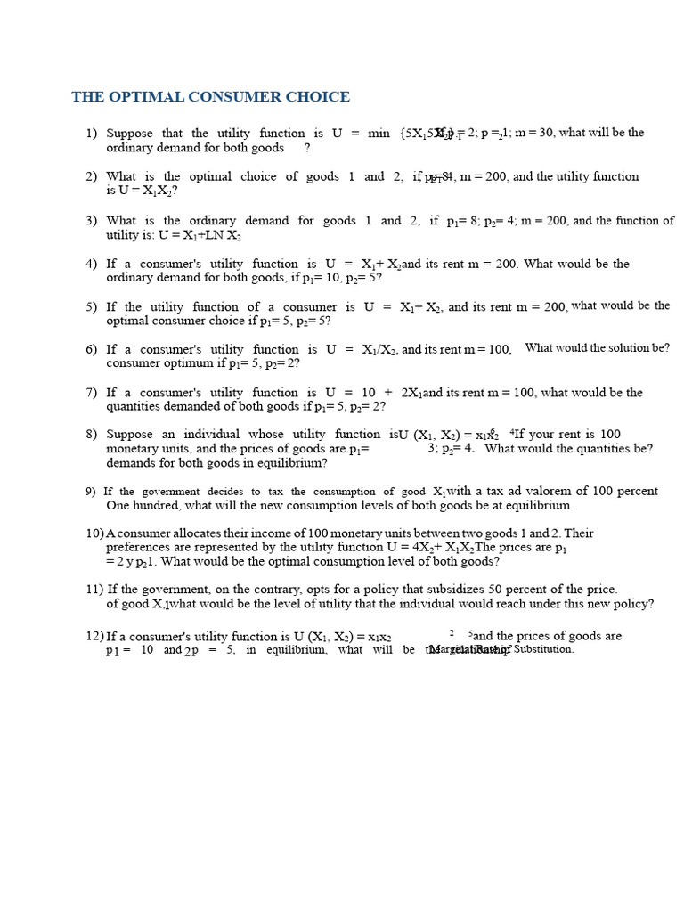 Optimal Choice Exercises 2018 | PDF