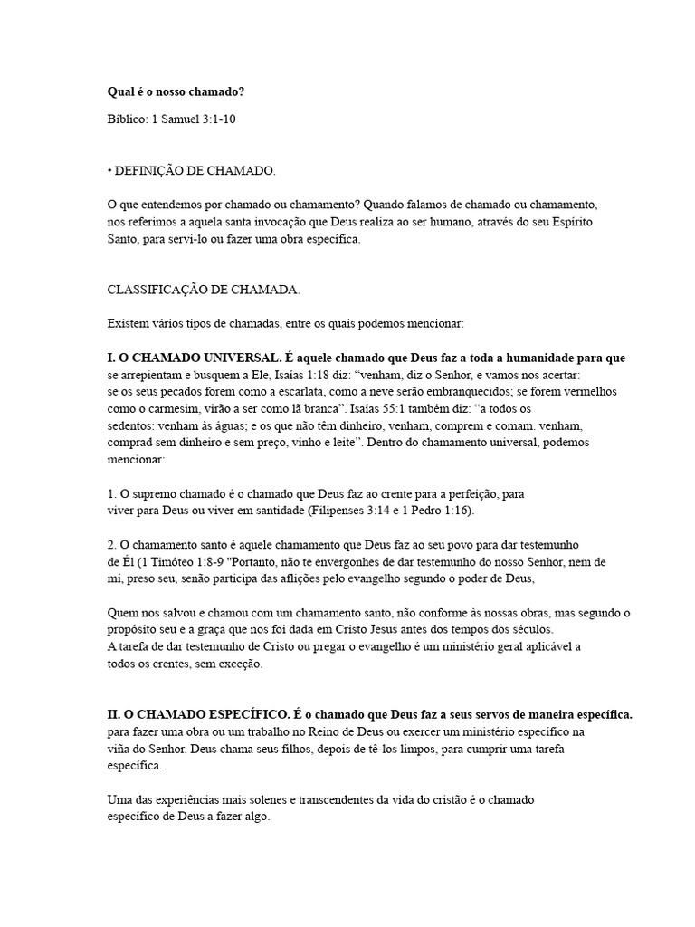 Tipos de Chamado de Deus | PDF | Deus | Samuel