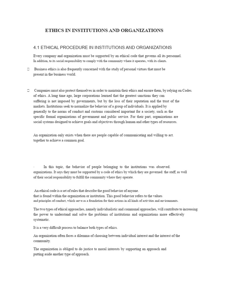 Ethical Procedures in Organizations | PDF | Value (Ethics) | Institution