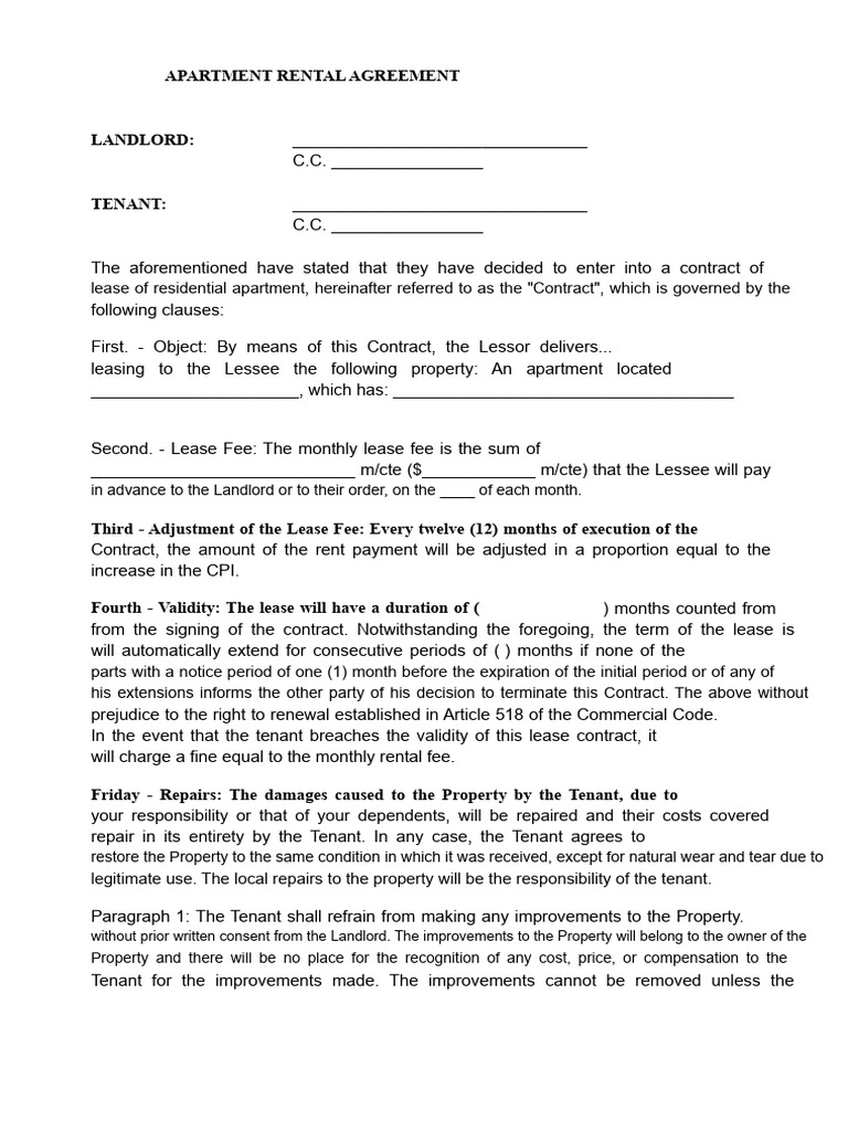 Apartment Rental Agreement | PDF | Lease | Leasehold Estate