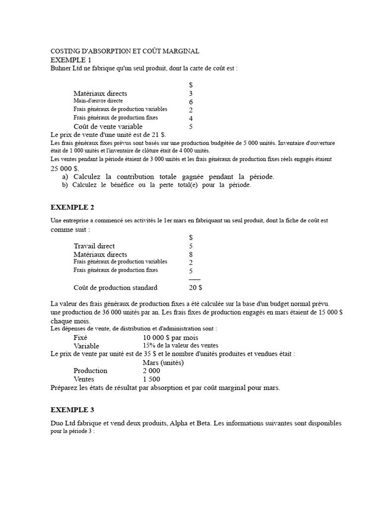 Coût d'absorption et coût marginal expliqués | PDF | Coût marginal ...