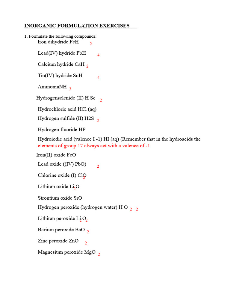 Inorganic Compound Formulation Guide | PDF