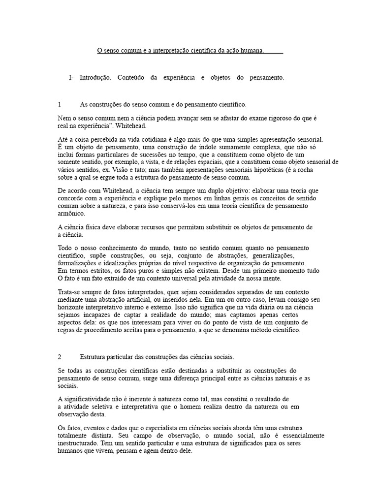 Senso Comum e Ciência na Ação Humana | PDF | Science | Pensamento