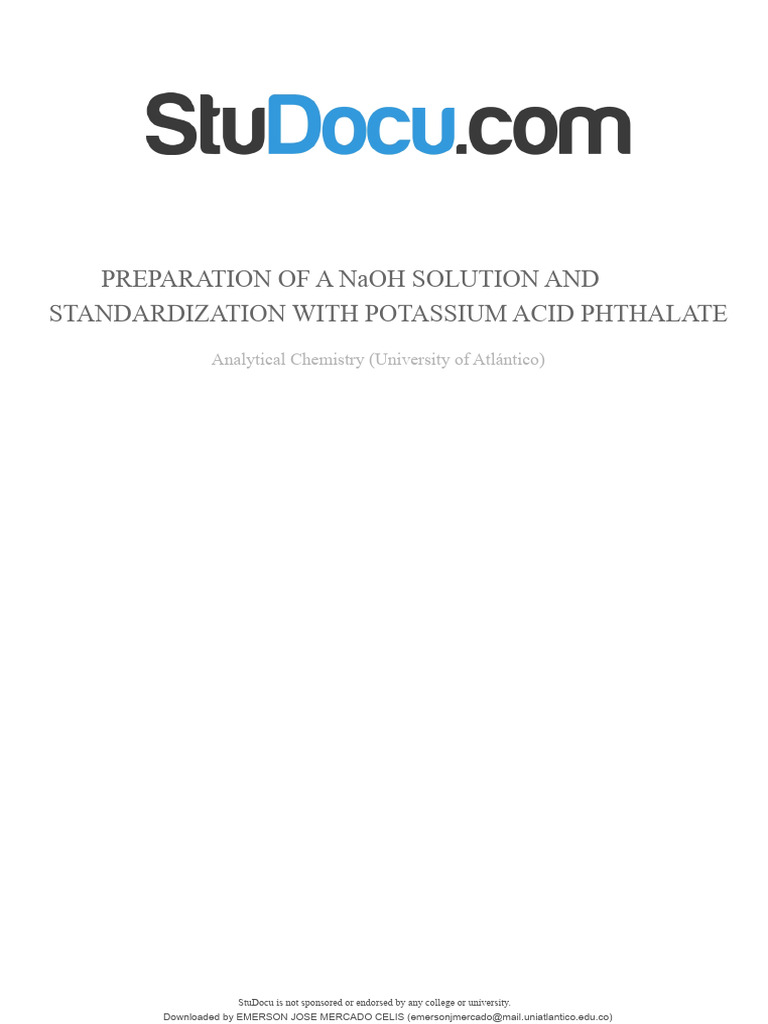 NaOH Solution Prep & KHP Standardization | PDF | Sodium Hydroxide ...