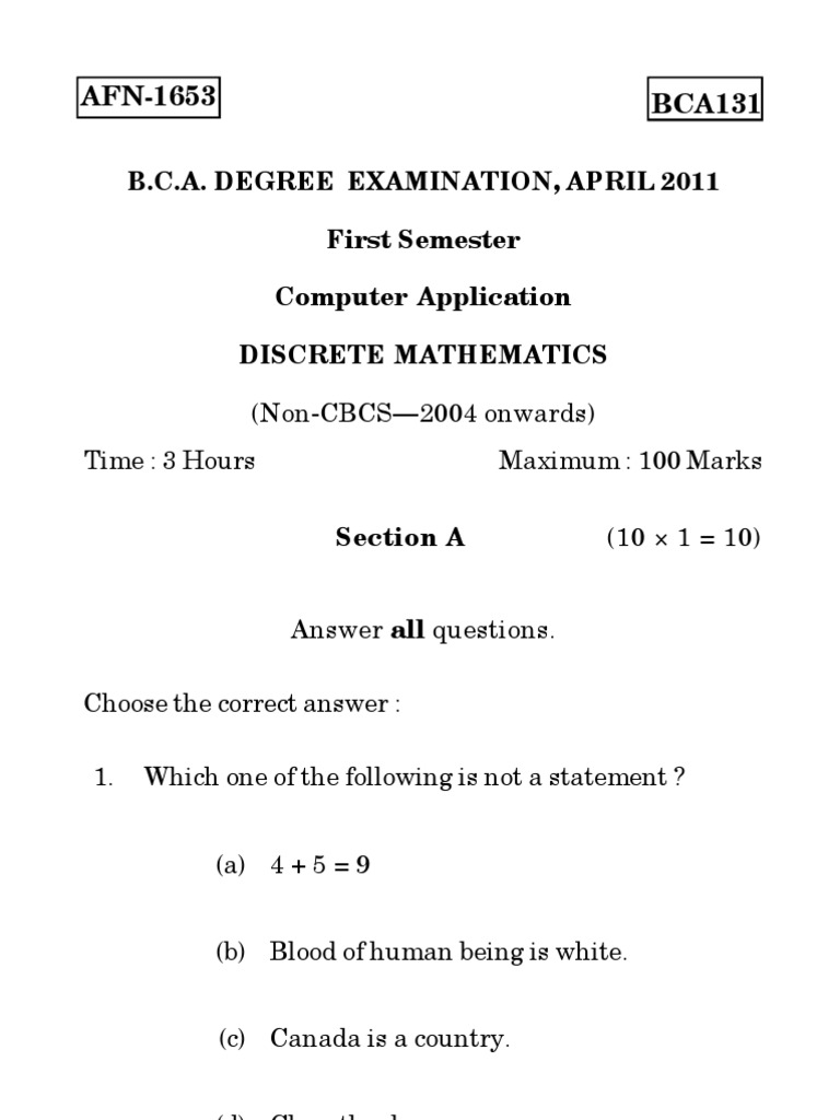 B.C.A. Model Question 1 | PDF