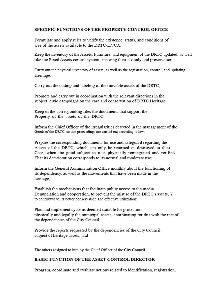 Functions of Property Control Office | PDF | Real Estate Appraisal ...