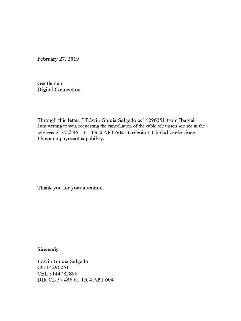 Request to Cancel Cable Service | PDF