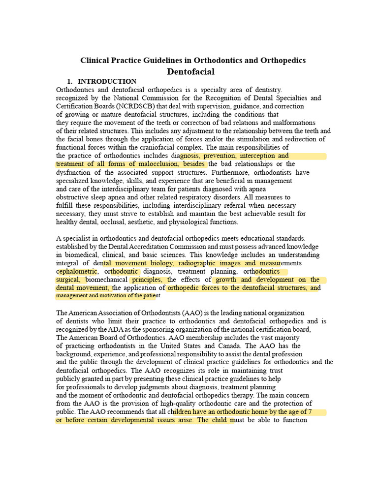 Orthodontics and Dentofacial Guidelines | PDF | Orthodontics | Evidence ...