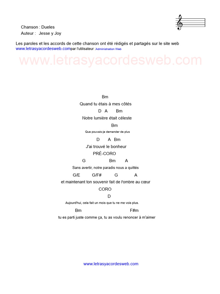 Paroles et accords de "Dueles" | PDF