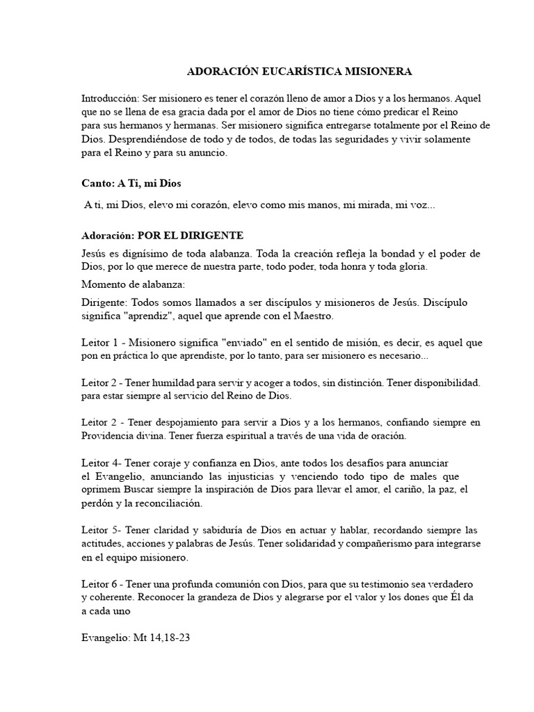 Misión y Adoración en la Eucaristía | PDF | eucaristía | Oración