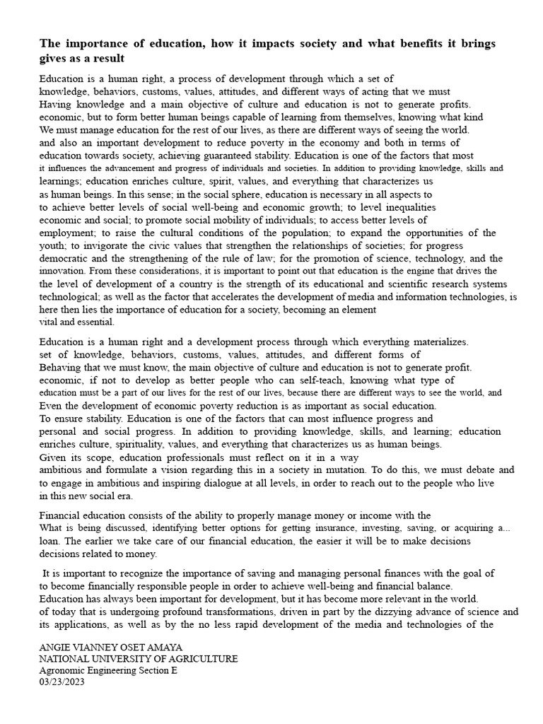 The Societal Impact of Education | PDF | Poverty Reduction | Knowledge