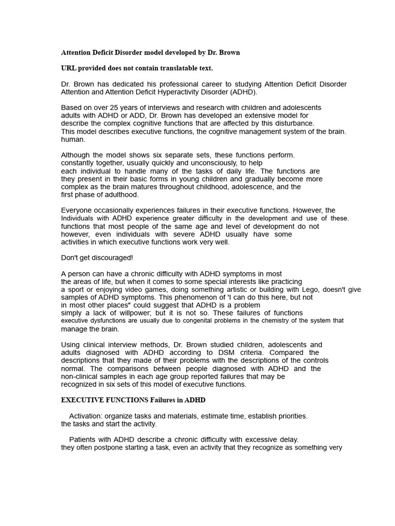 Dr. Brown's ADHD Executive Function Model | PDF | Attention Deficit ...