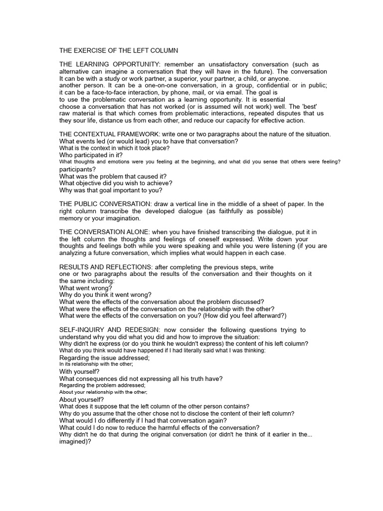 Left Column Exercise for Conversations | PDF | Thought | Conversation
