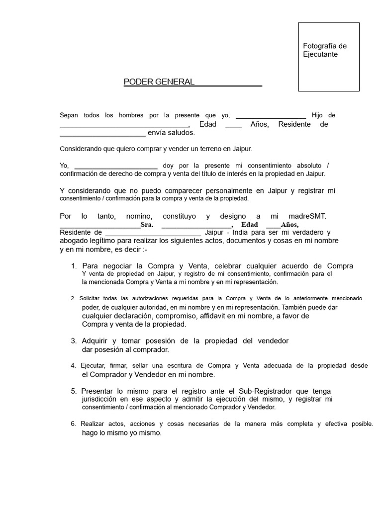 Poder Notarial para Compra de Propiedad en Jaipur | PDF | Propiedad
