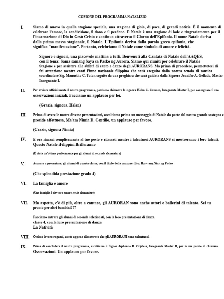 Copione Del Programma Natalizio | PDF