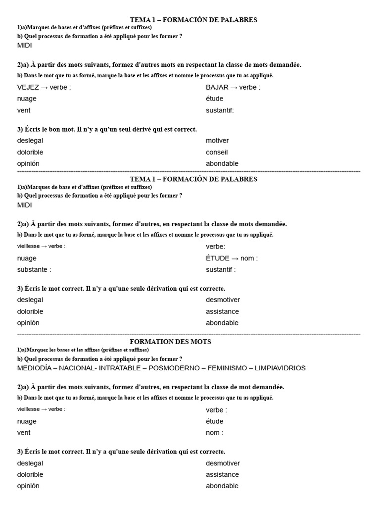 Formation des mots : bases et affixes | PDF | Unités sémantiques ...
