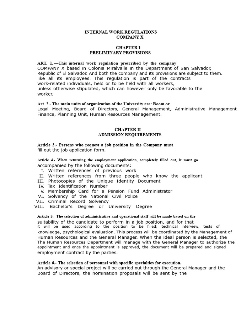 Company X Internal Work Regulations | PDF | Employment | Human Resources