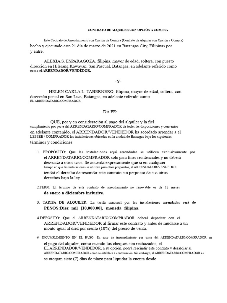 Contrato de Alquiler con Opción a Compra | PDF | Propiedad | Impuestos