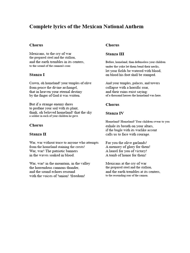 Mexican National Anthem Lyrics | PDF