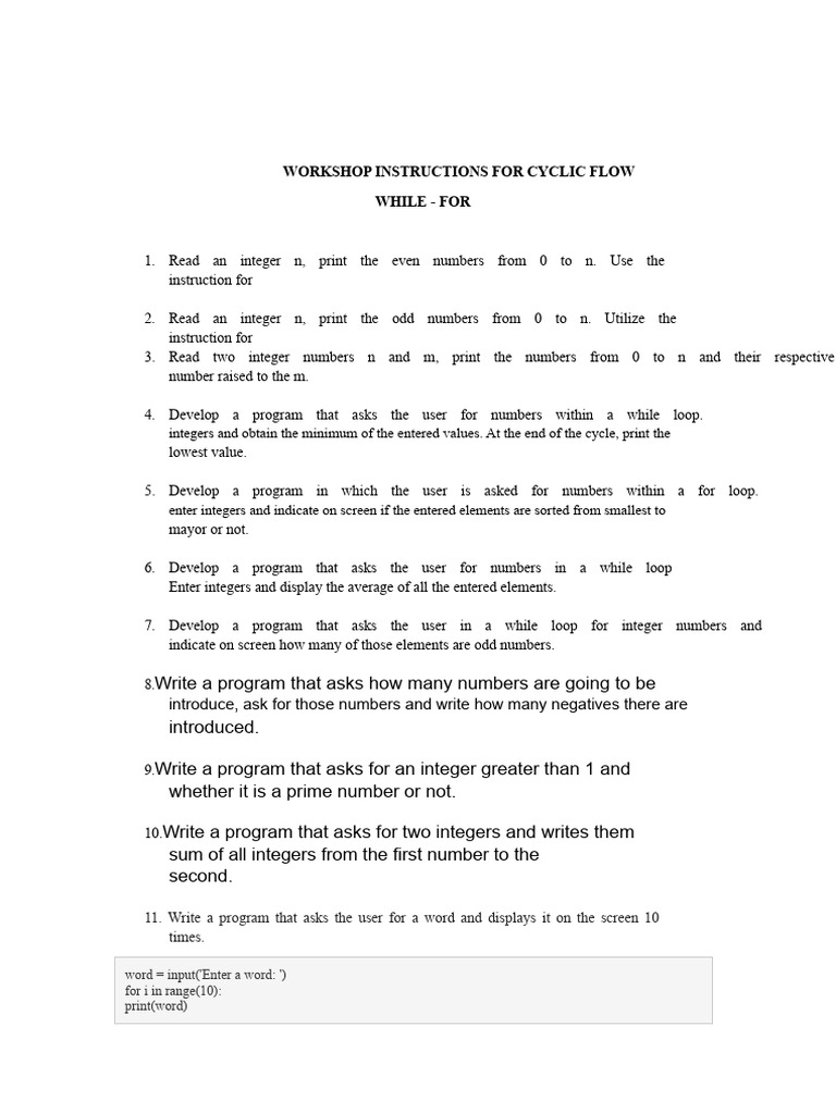 Programming Workshop - Instructions For While Loops Solved | PDF ...