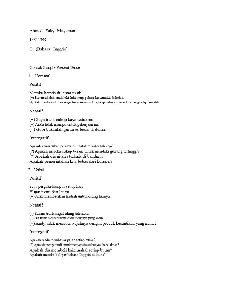 Contoh Simple Past Tense Verbal dan Nominal | PDF