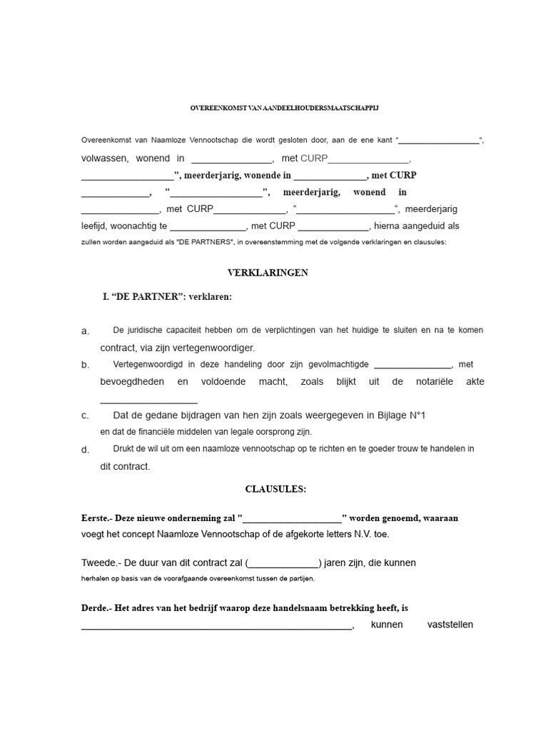 Aandeelmaatschappij Contract | PDF