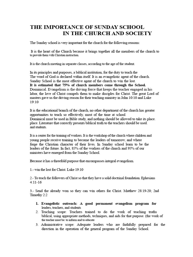 Importance of Sunday School in Church | PDF | Christian Church | Evangelism