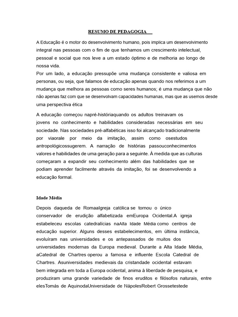 História da Educação: Evolução e Teorias | PDF | Pedagogia | Science