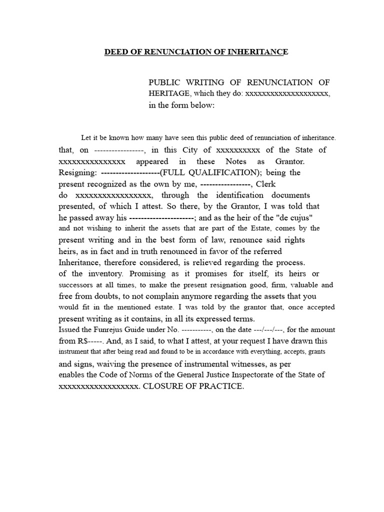 Deed of Renunciation of Inheritance | PDF