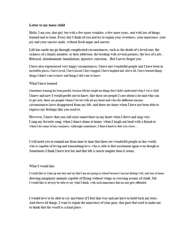 Letter to My Inner Child: A Reflection | PDF