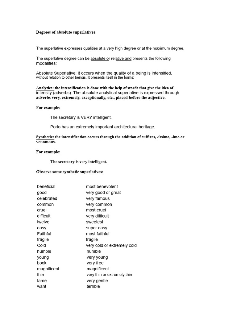 Understanding Absolute Superlatives | PDF | Adjective | Language Mechanics