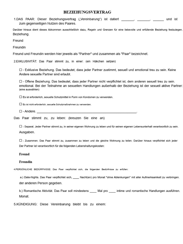 Beziehungsvertrag Formular 3 | PDF