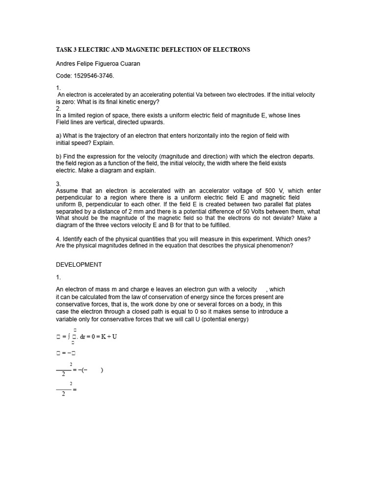 Task 3 Electric and Magnetic Deflection of Electrons | PDF | Force ...