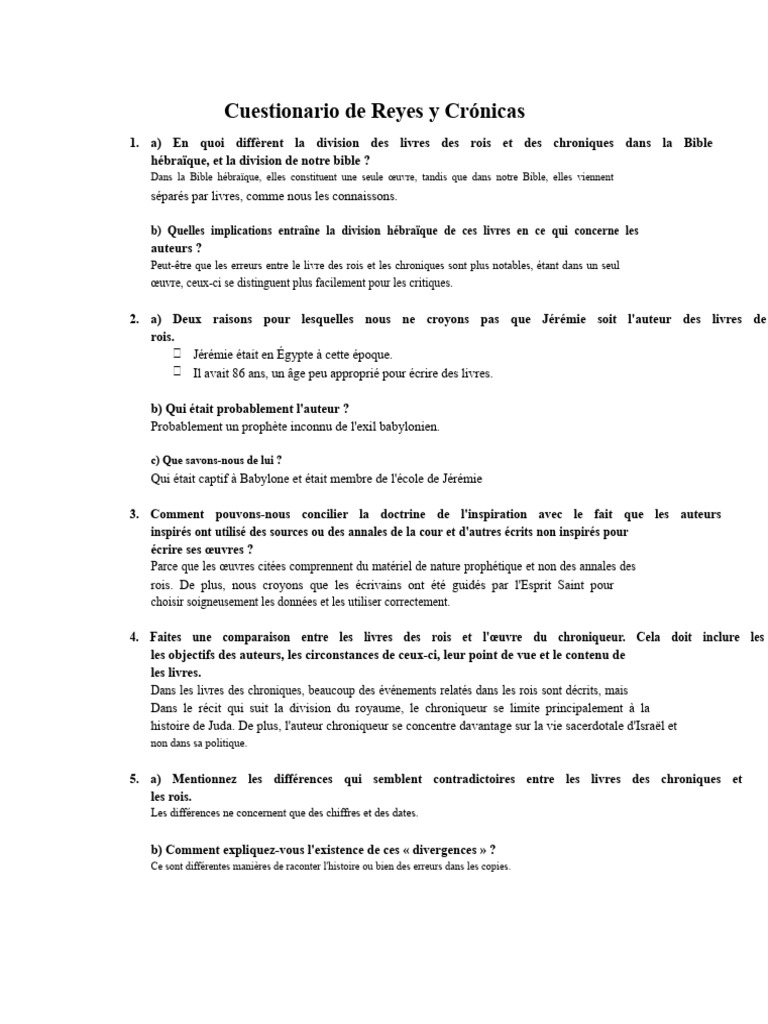 Comparaison des Livres des Rois et Chroniques | PDF | Livres des Rois ...
