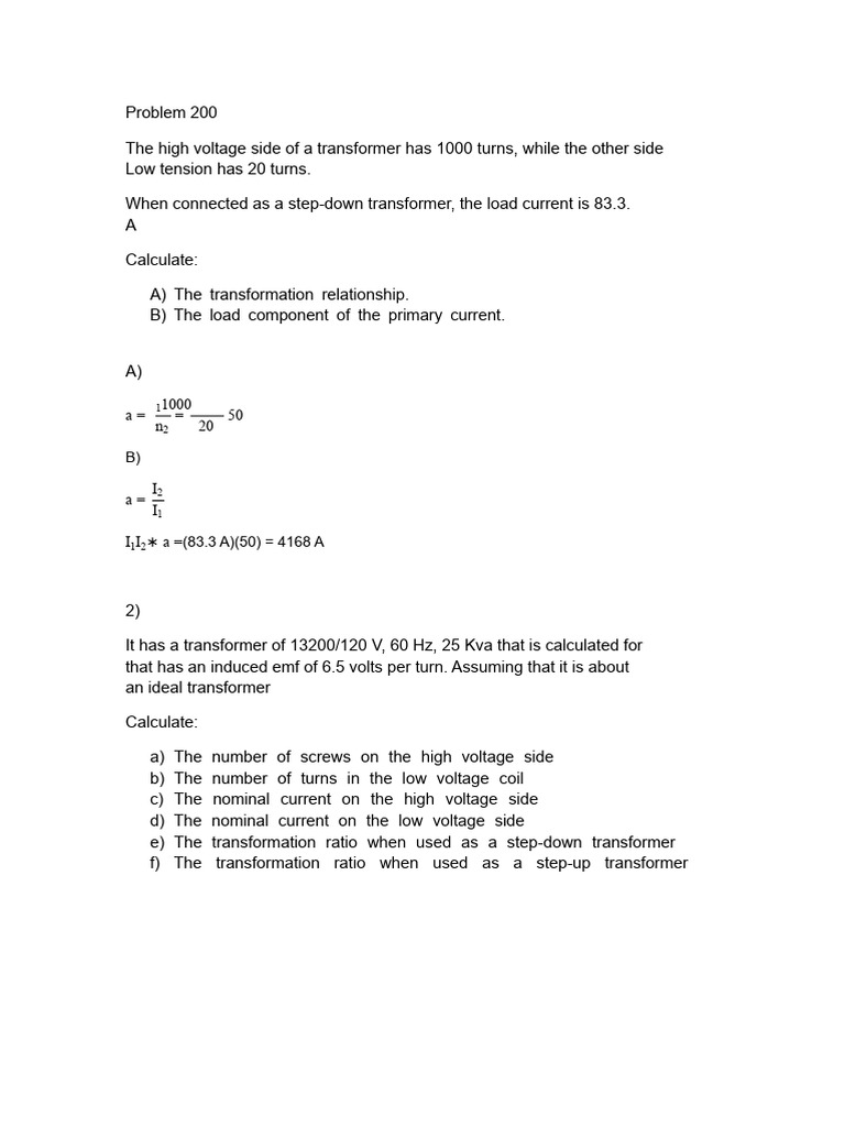 Transformer Calculations and Analysis | PDF | Transformer | Electricity