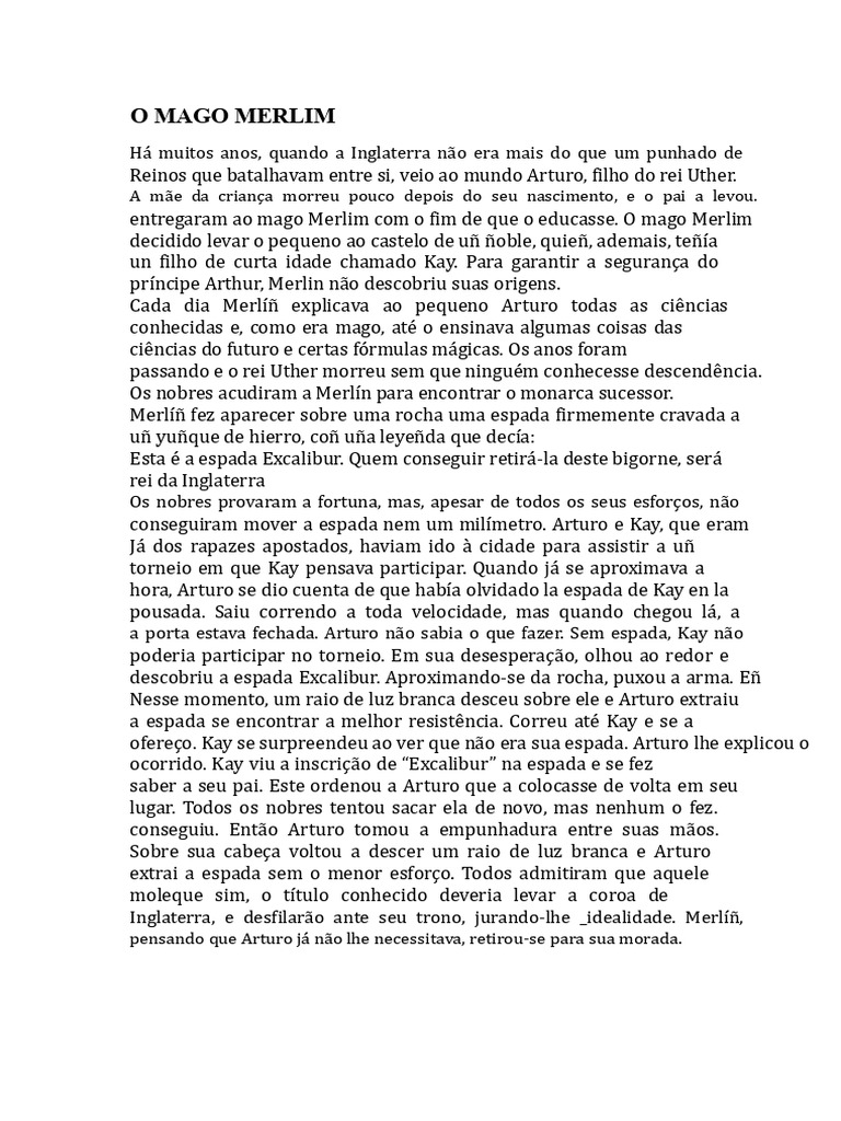 A Lenda do Mago Merlim e Excalibur | PDF | Merlim | Excalibur