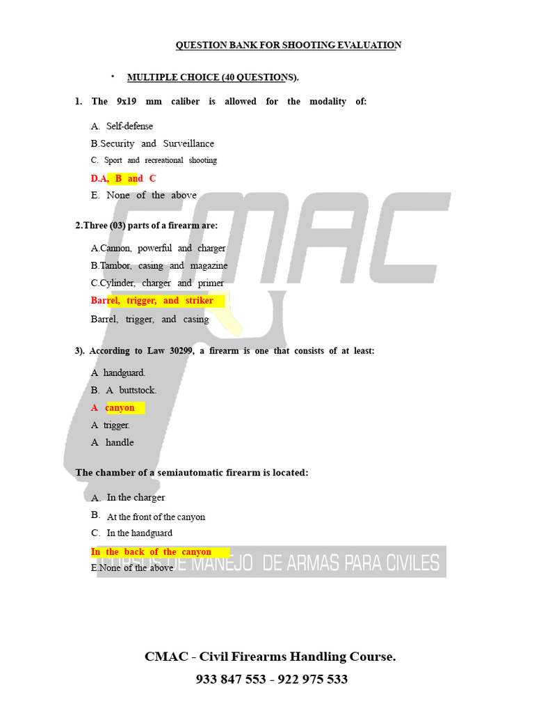 Shooting Evaluation Question Bank | PDF | Firearms | Cartridge (Firearms)