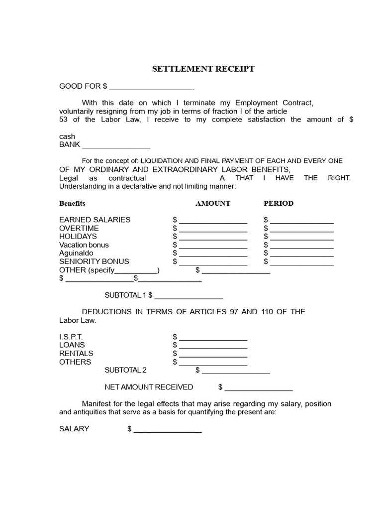 Final Settlement Receipt 2 | PDF | Employment | Salary