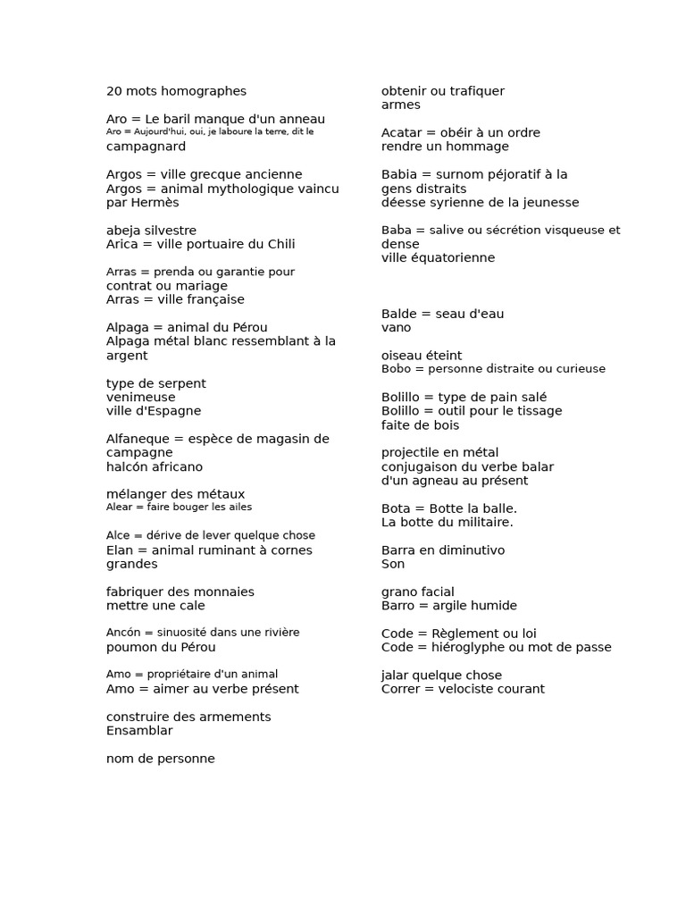 20 Mots Homographes et Exemples | PDF
