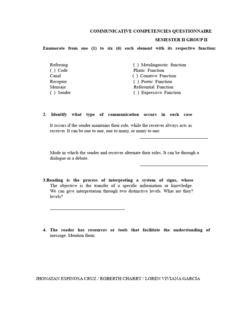 Communication Competencies Questionnaire | PDF
