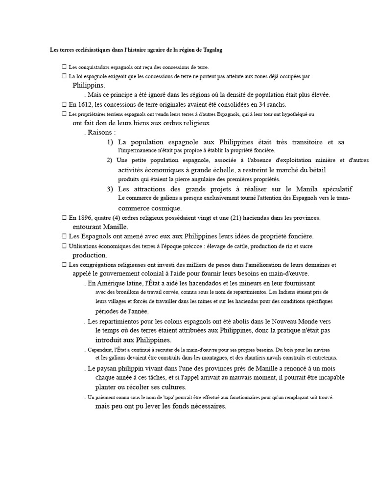 Les Terres de L'église Dans L'histoire Agraire de La Région Tagalog ...